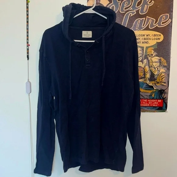 Men’s XL Mutual Weave Navy Blue Hooded Sweatshirt - Picture 1 of 3